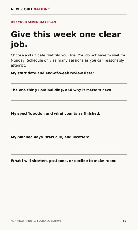 Inside the manual: the seven-day planning worksheet