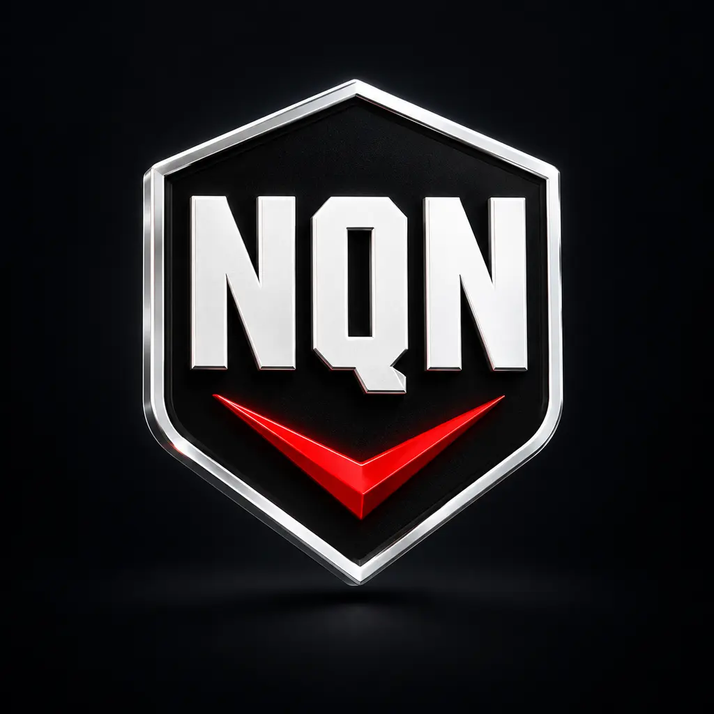 The original NQN shield, with white lettering, a silver outline, and the signature red chevron.